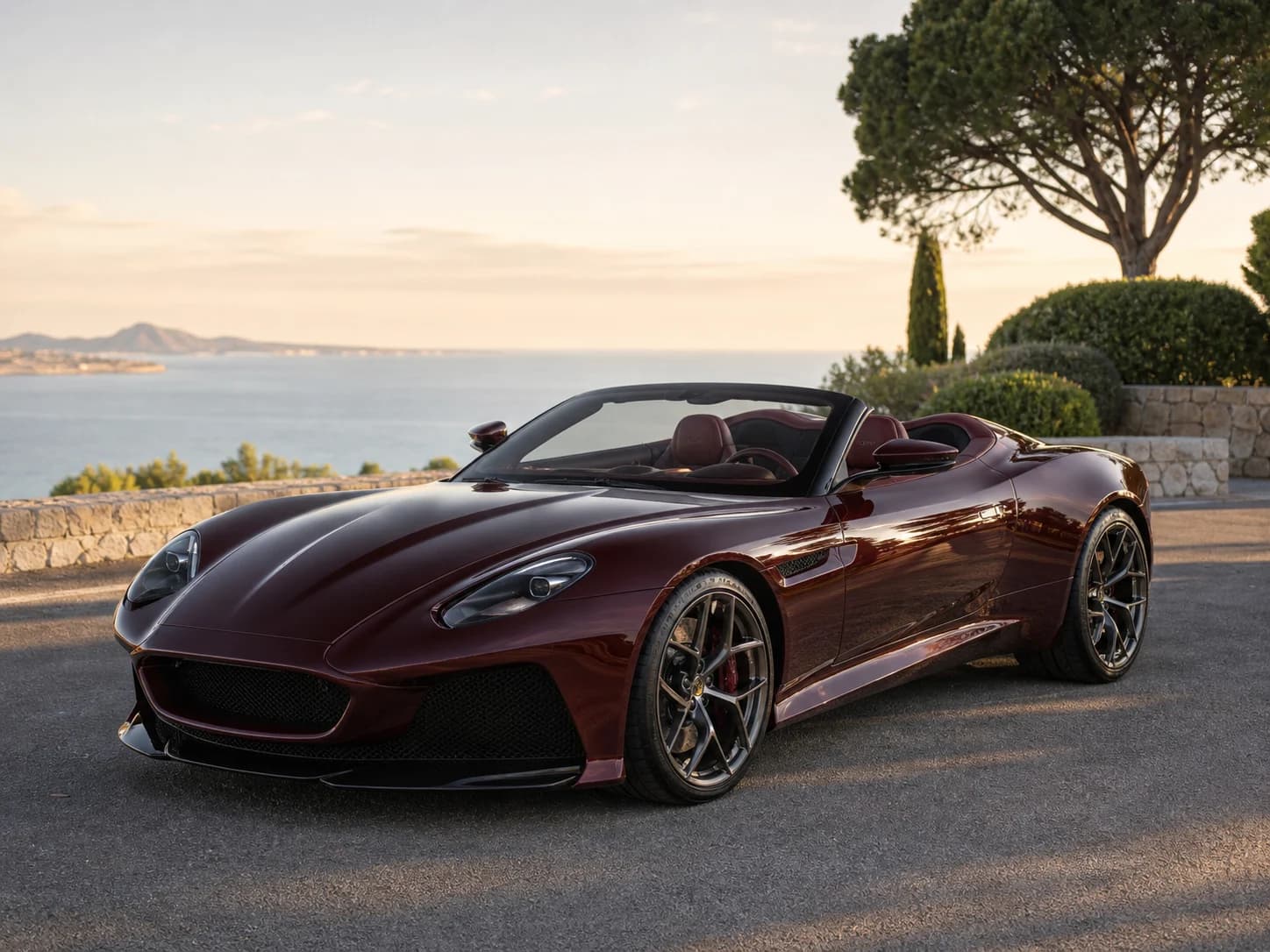 Burgundy V12 roadster, demonstration listing
